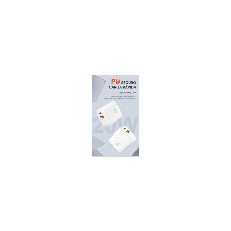 Cargador de Pared para Celular Carga Rápida Miccell VQ PD002 / Blanco / USB y Tipo-C