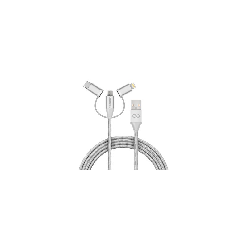 Cable de Carga 3 en 1 Naztech / 1.8 m / Trenzado / Plata